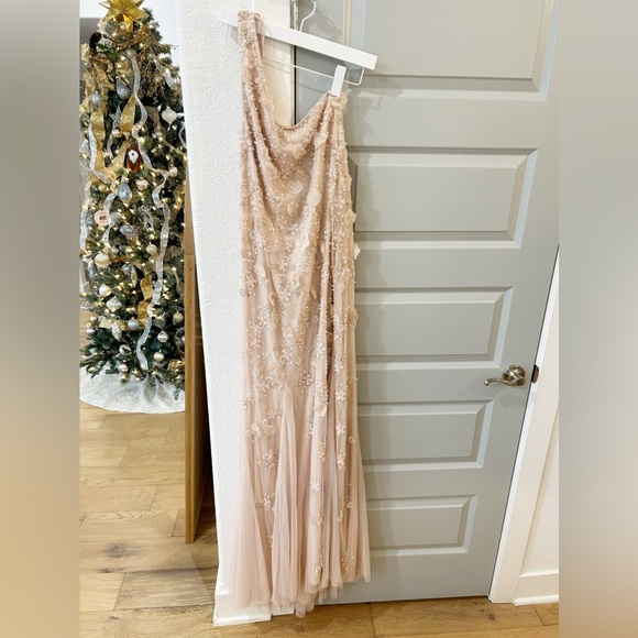 NWT Mac Duggal 9168 One Shoulder Strappy Trumpet Gown Blush - Picture 2 of 6